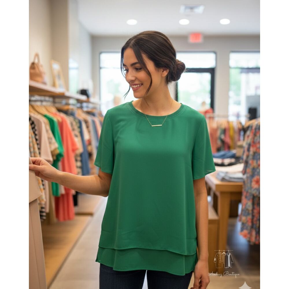 Hilary Radley Two-Layer‎ Essential T-Shirt - Sage Green (Size L) (B0468)